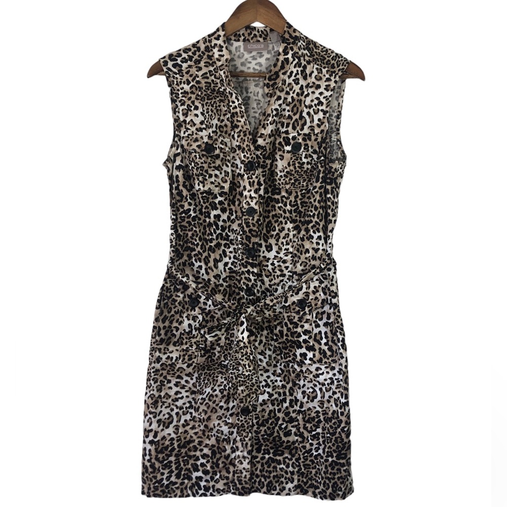 Chico’s Sleeveless Leopard Print Tie Waist Dress Size 1 (M/8)